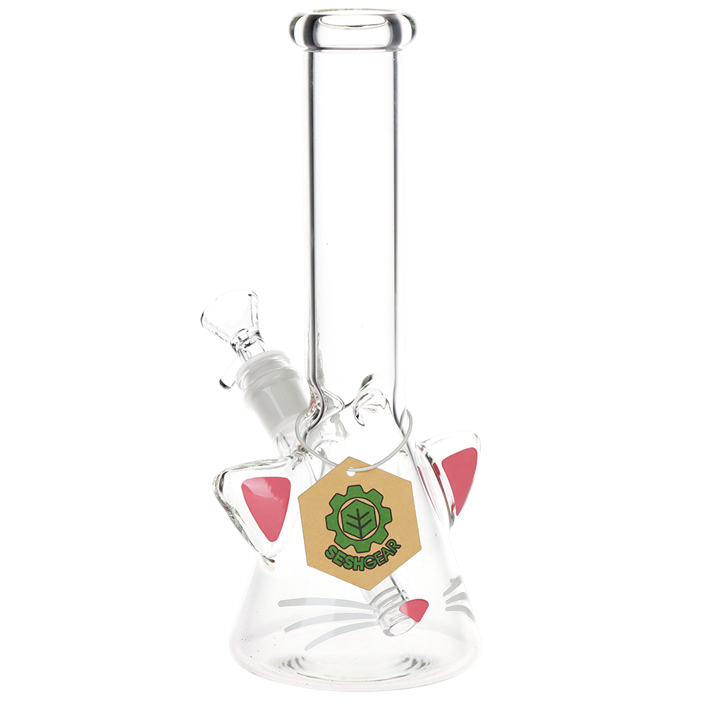 SeshGear Kitty Whiskers Beaker Bong | Side View with Tag