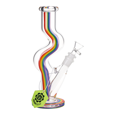 SeshGear Rainbow Wave U-Bend Tube Bong | Side View with Tag