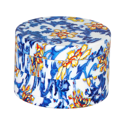 SeshGear Vintage China Print Grinder | Blue & Yellow | Closed View