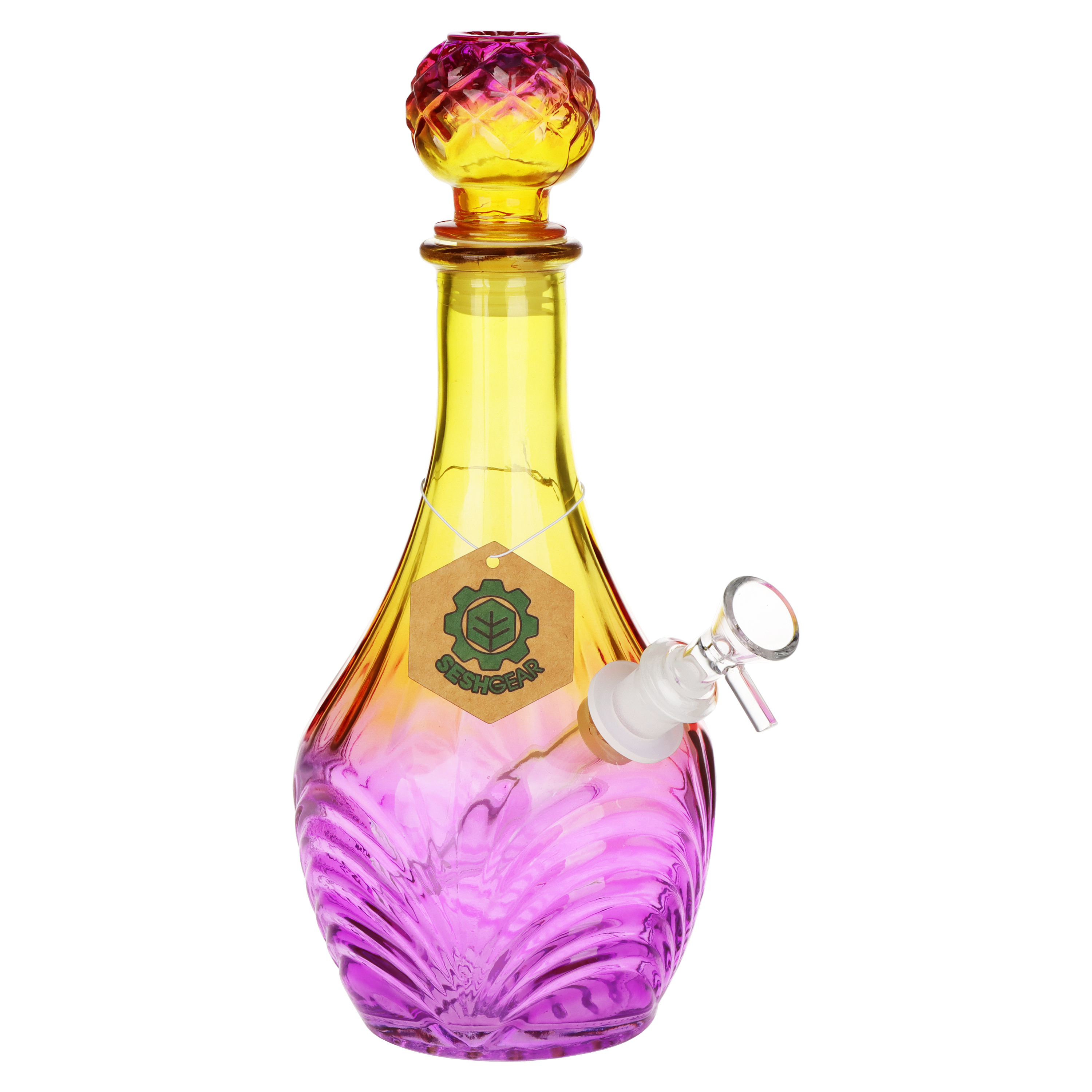 SeshGear High Stripe Vintage Decanter Bong | Ombre Yellow Pink | Front View