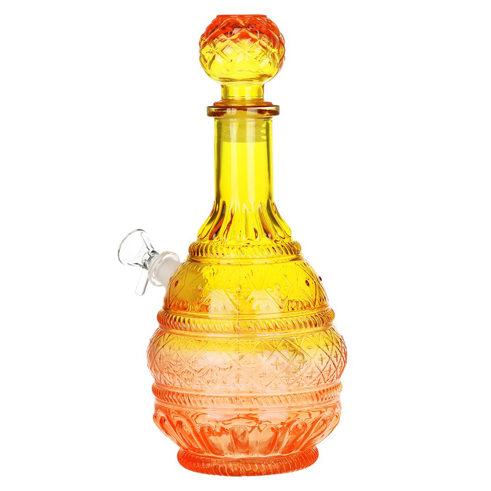 SeshGear Round Lotus Vintage Decanter Bong | Yellow Orange Ombre | Back View
