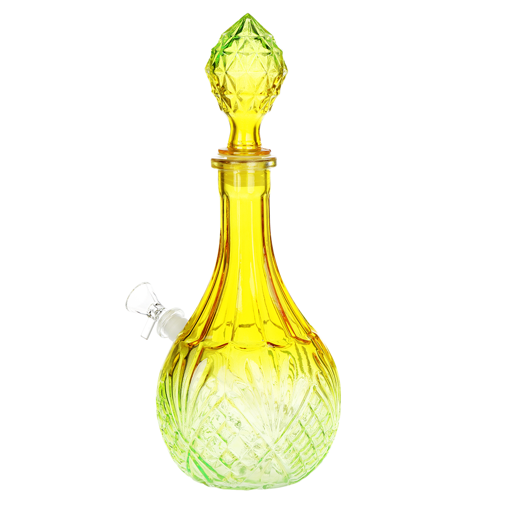 SeshGear Water Drop Vintage Decanter Bong | Ombre Yellow Green | Back View