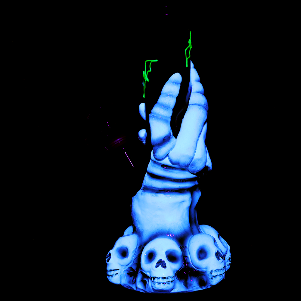 Skeleton's Grasp Straight Tube Bong | UV Reactive | Back View