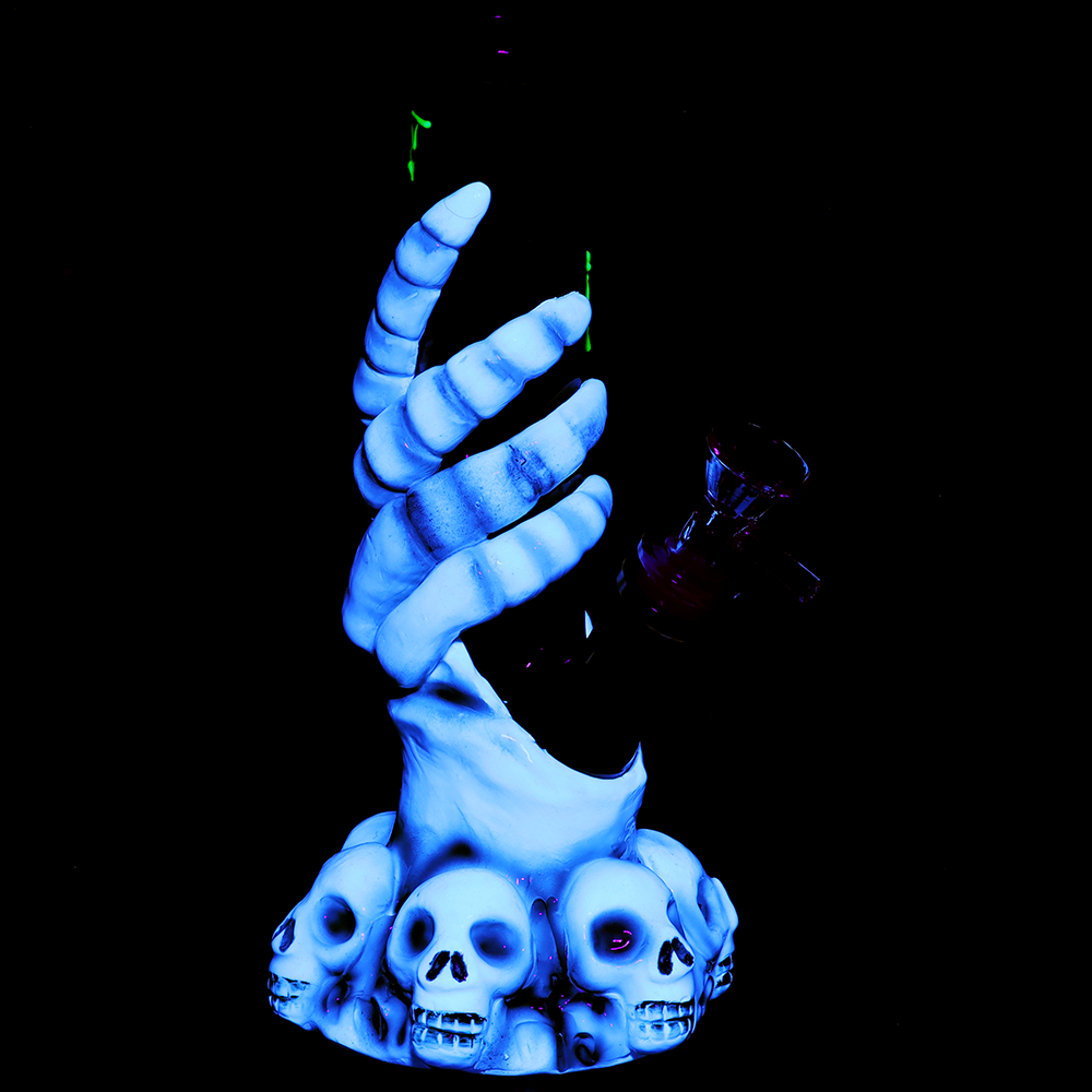 Skeleton's Grasp Straight Tube Bong | UV Reactive | Front View