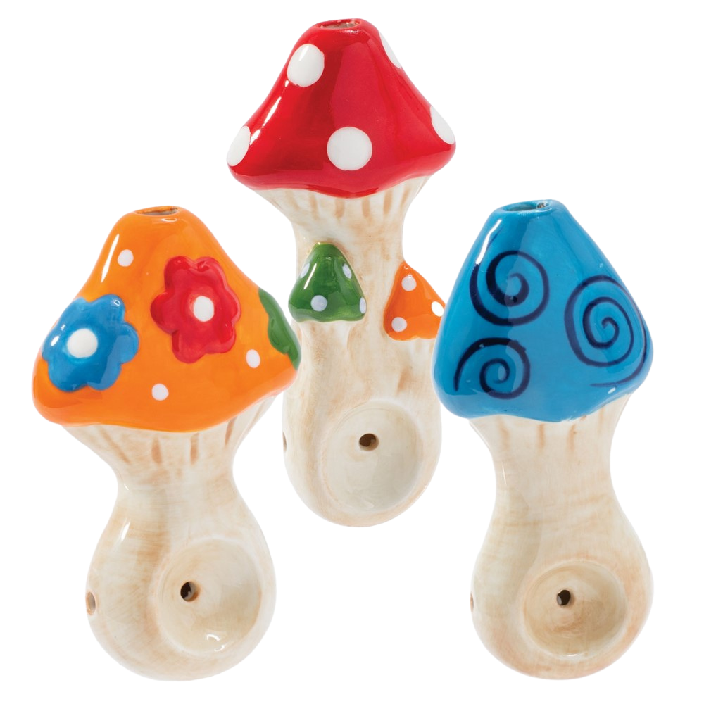 Wacky Bowlz Ceramic Hand Pipe | Patterned Mushroom | Group