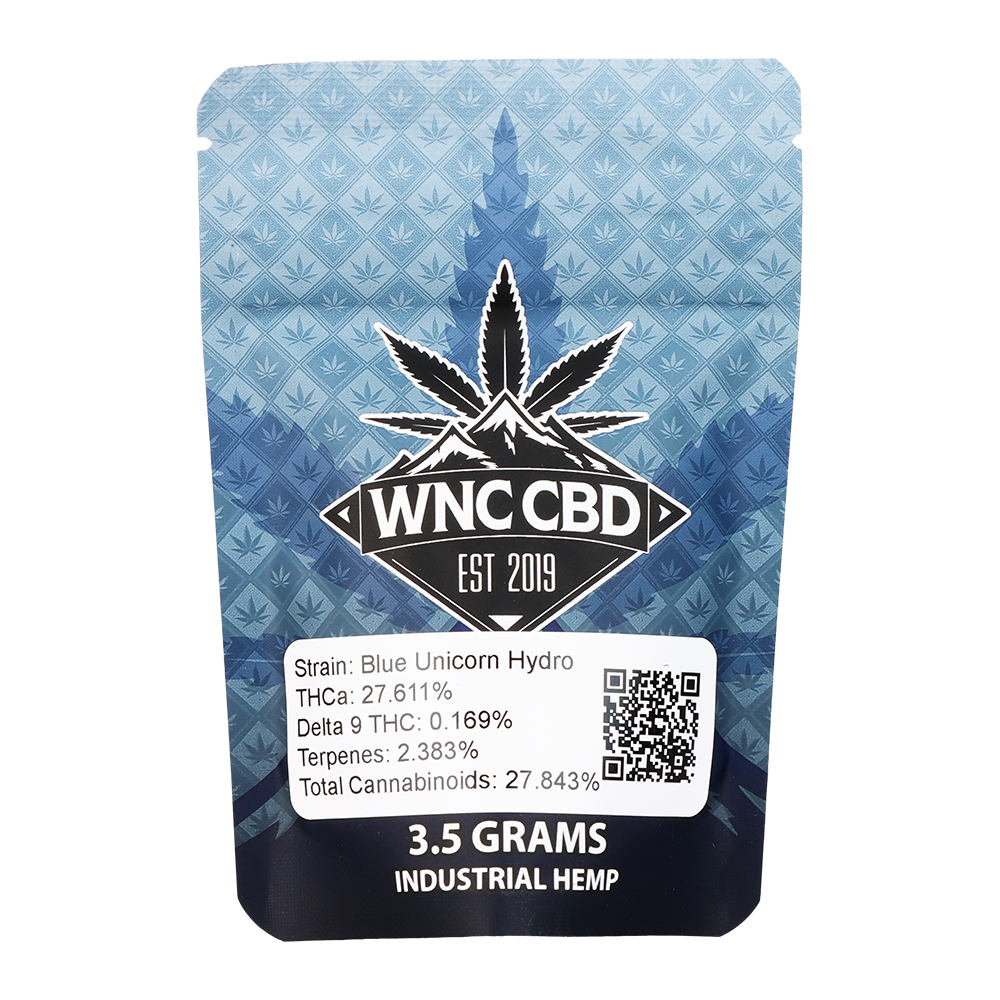 WNC THCA Indoor Hydro Flower | Blue Unicorn | 3.5 Gram Packaging