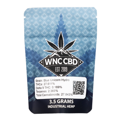 WNC THCA Indoor Hydro Flower | Blue Unicorn | 3.5 Gram Packaging