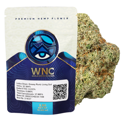 WNC THCA Indoor Living Soil Flower | Greasy Runtz | 3.5 Gram Packaging
