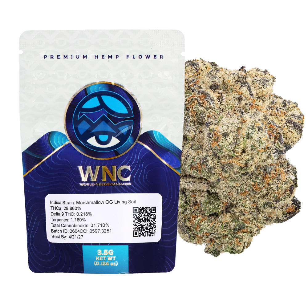 WNC THCA Indoor Living Soil Flower | Marshmallow OG | 3.5 Gram Packaging