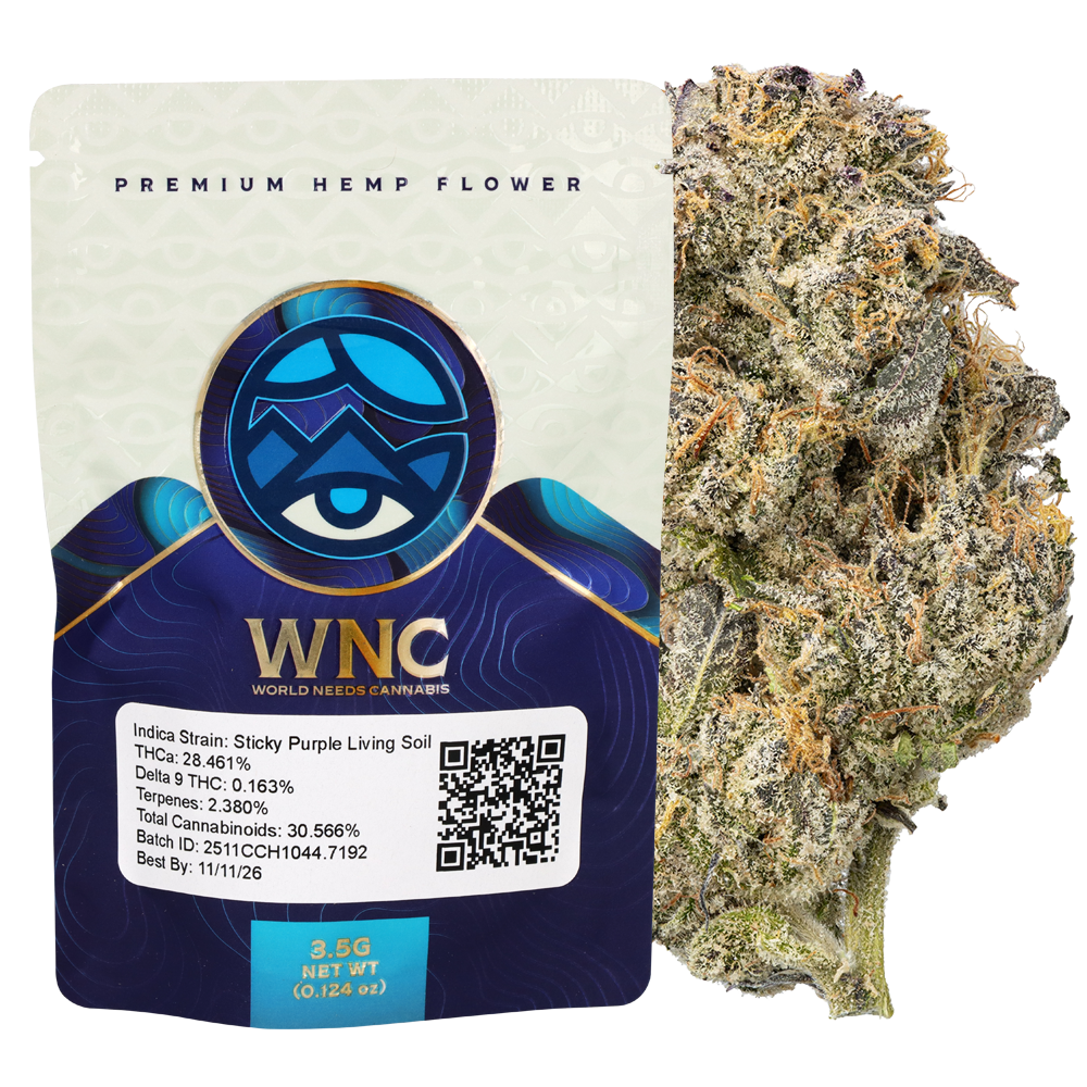 WNC THCA Indoor Living Soil Flower | Sticky Purple | 3.5 Gram Packaging