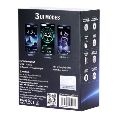 Yocan UNI 3.0 Portable Box Mod | Packaging | Back View